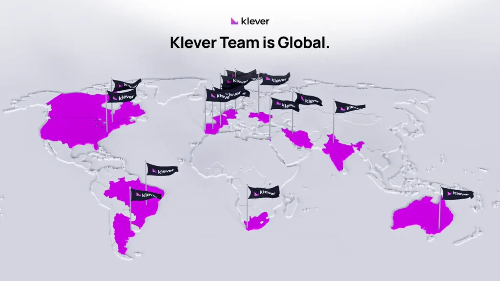 the image represents a wordl map, saying that klever team is globaly.
