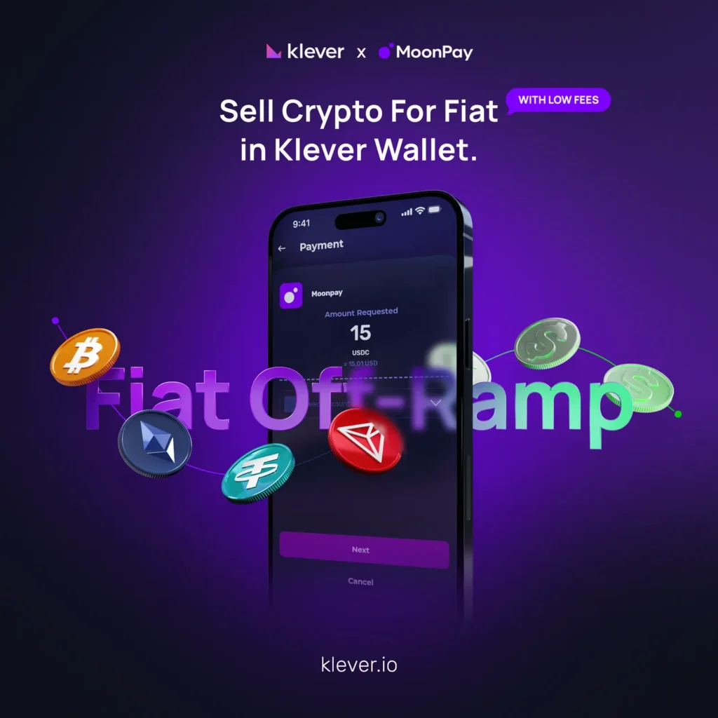 This images say that you can sell crypto for fiat in klever wallet.