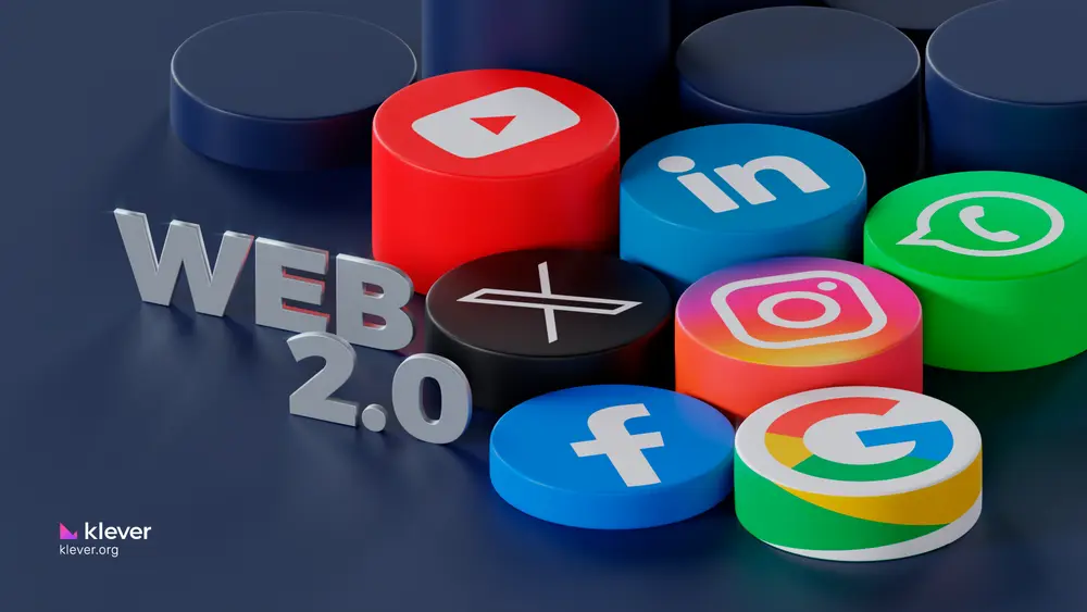 the image shows web 2.0 with the social medias