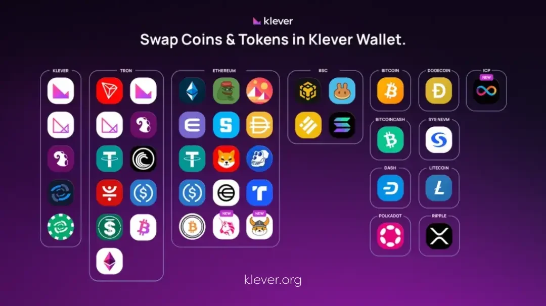 Klever Wallet expand - more swap coins