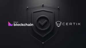 Image featuring the Klever Blockchain logo and the CertiK logo, symbolizing a security partnership with a shield design in the background.